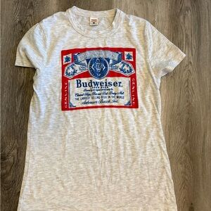 HOMAGE Heather Gray Tee with Red and Blue Budweiser Graphic